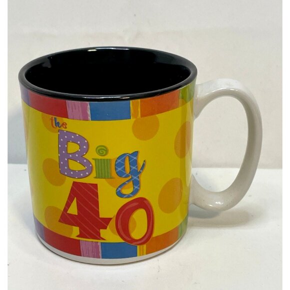 Burton Happy Birthday Big 40 ceramic coffee mug cup 3 1/2" 2007 yellow - Picture 1 of 9